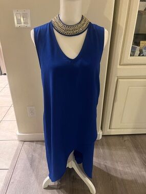 Elegant Royal Blue Sleeveless V-Neck Dress with Embellished Collar by Paradiso